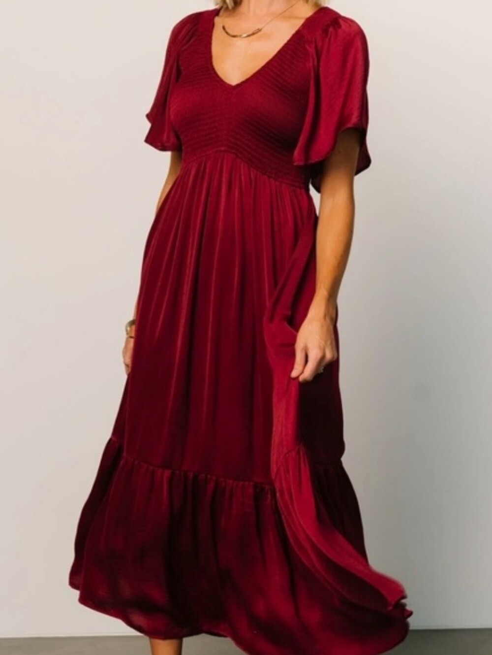 NWT Baltic Born Lovell Smocked Midi Dress Wine Red Size M - Picture 2 of 10